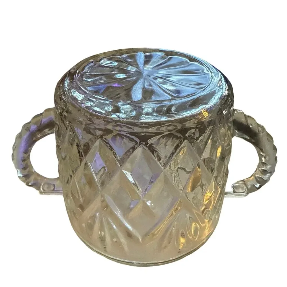 Anchor Hocking double handled Open sugar bowl pressed glass pineapple pattern
